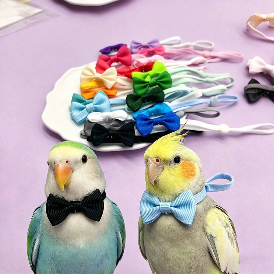 8pcs Soft Adjustable Bird Bow Ties, Solid Color Butterfly Design, Suitable For Parrots, Lovebirds, Can Be Used As Pet Decor, Bird Collars And Pet Supplies - Multicolor - View 1