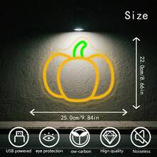 1 đèn neon hình quả bí ngô, đèn trang trí không khí Halloween, dùng nguồn USB. - Vàng lục - Xem 2