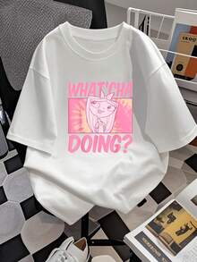 Fun Illustration With A Smiling Cartoon Character And A Positive Phrase That Inspires Curiosity And Youthful Energy. Comfortable Short-Sleeved Women's T-Shirt, Ideal For Everyday Wear And Pairing With Modern Jeans. - 白色 - 查看 2