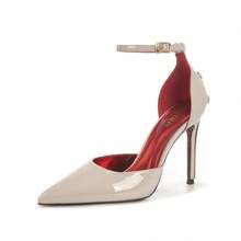 Nouvelles sandales à talons aiguilles  enrobé rouge à bout pointu pour femmes, dans un style de dame royale avec une seule bride, à la mode et polyvalentes (talons hauts pour femmes, escarpins, chaussures pour femmes). - Couleur nude - sceptre - creux (10 cm) - Voir 2