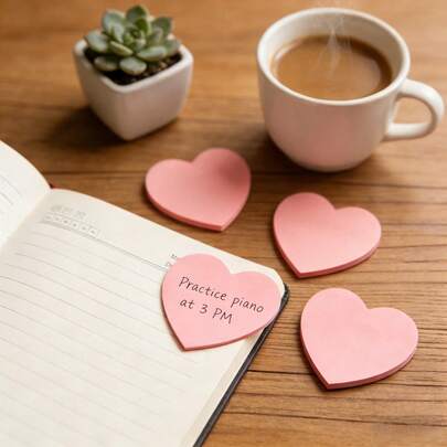 Multi-Color Heart Shaped Self-Adhesive Sticky Notes 100 Sheets Thickened Removable Reusable Memo Pads For School Office Journal DIY Decor