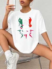 Diseño gráfico de impresión Fl-ag mexicano con silueta de águila y cactus, color rojo verde dividido, patrón abstracto, arte de símbolos nacionales para decoración de paredes.jpgRegalos personalizados: Camisetas para mujer con estilos que van desde lo moderno, hippie, casual y minimalista. Ropa masculina personalizada única, armarios cápsula y prendas básicas/urbanas para hombre. Regalos ideales para novios, familiares y amigos, adecuados para cumpleaños, vacaciones, colegio/competiciones, deportes/escalada y más, así como para la moda de otoño y eventos urbanos. Blanco verano. - Blanco - Ver 2