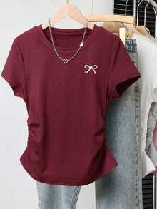Camiseta ajustada con estampado de lazo para mujer, estilo versátil y elegante para el verano, vuelta al colegio, uso diario, fiesta, cita, que atrae mucha atención - Multicolor 5 - Ver 4