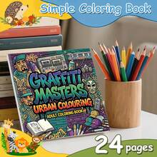 GDTME 1pc Graffiti Master City Coloring Book: Bold Street Style Coloring Book For Adults And Teens, Cool And Stress-Relieving, Made Of 120g Thick Paper, 24 Pages, Inner Pages Filled With Graffiti-Themed Line Art, Including Classic Street Spray Paint Designs, Retro Hip-Hop Elements And City Scenes, Helps Release Stress - Coloring Book - View 3