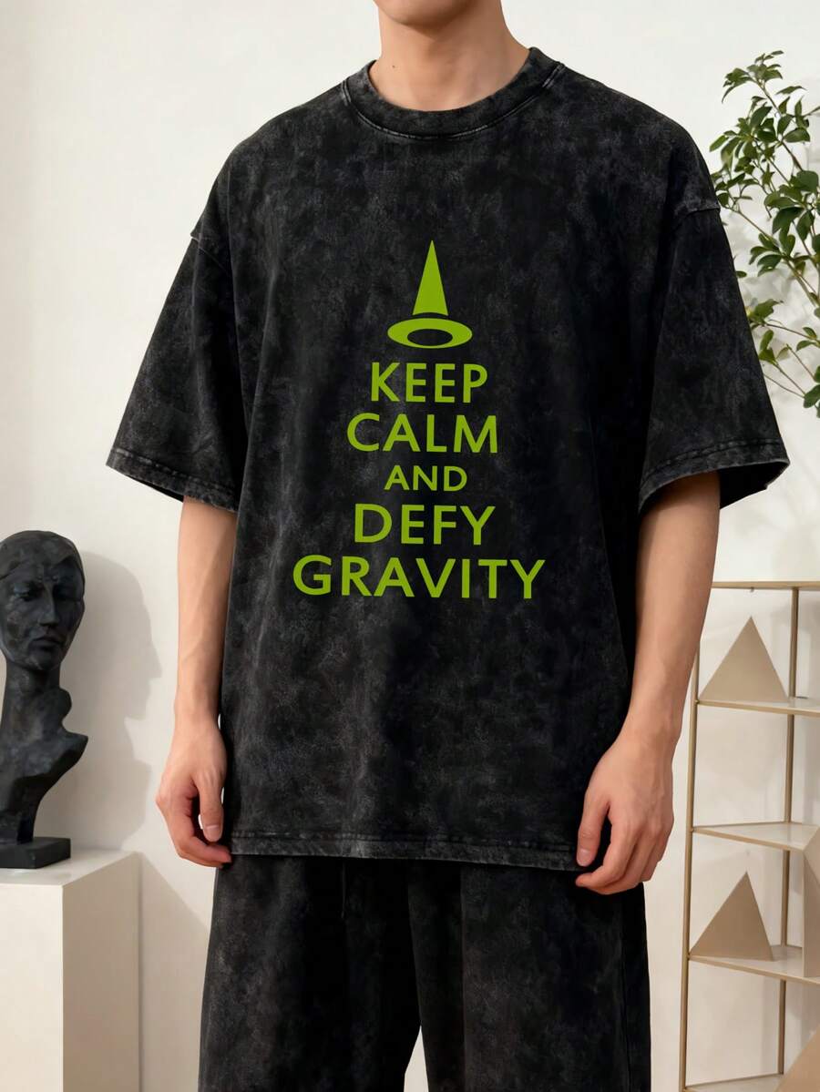Keep Calm! Anime T-Shirt, Summer Clothes, Cute Men's T-Shirts, Printed T-Shirts, Unisex T-Shirts For Men And Women, Urban Casual Style, Washed Black Vintage Loose Fit T-Shirt. - 黑色 - 查看 1