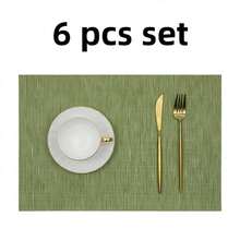 Place Mats Table Placemat Washable Non-Slip Heat Insulation Woven Vinyl Set Of 6 - Green - View 4