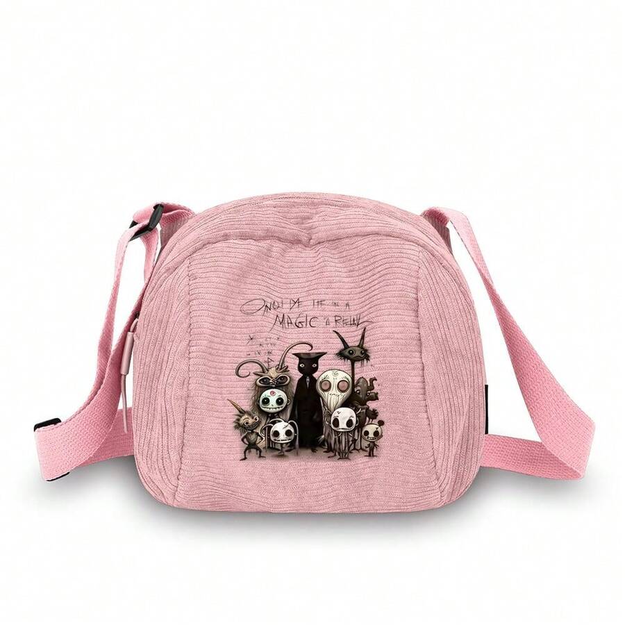 Corduroy Crossbody Bag For Women And Girls
Nightmare Before Christmas Characters And Magic Words Print
Perfect For Daily Use School Travel And Casual Outings - Hồng - Xem 1