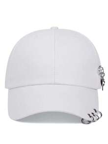 1 buah Topi Baseball Unisex dengan Cincin Logam, Topi Kasual yang Dapat Diatur untuk Aktivitas Luar Ruangan, Musim Semi & Musim Gugur - Putih - View 2