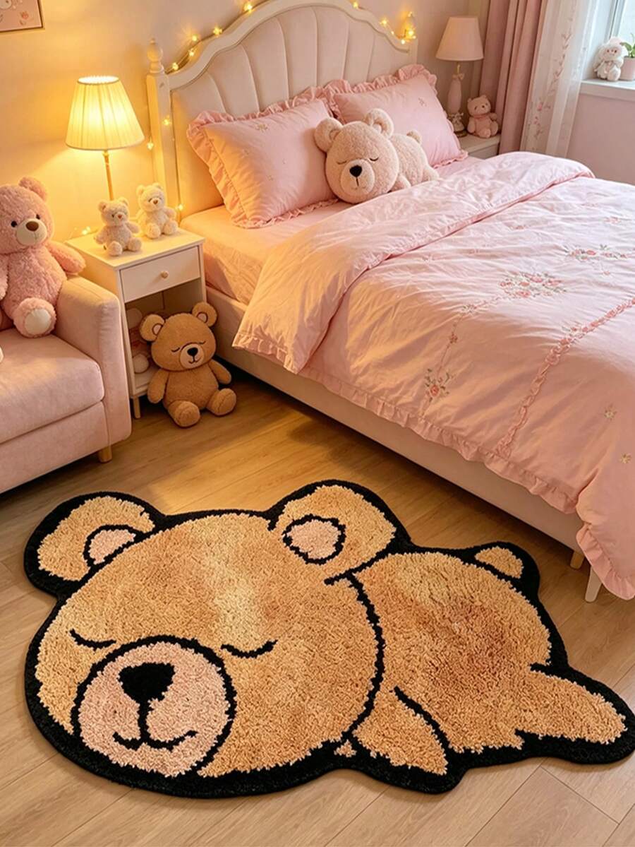 1pc Cute Bear Pattern Welcome Doormat - Non-Slip, Machine Washable, Indoor/Outdoor Entrance Rug - Suitable For Living Room, Bedroom, Bathroom, Kitchen, Laundry Room - Polyester, PVC Backing, Medium Pile, Rectangular, Lightweight, Waterproof