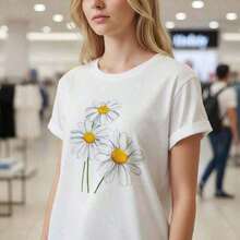 Camiseta de algodón con estampado de margaritas para mujer, manga corta, cuello redondo, estilo casual, suave y transpirable, corte holgado para uso diario, tallas S-5XL disponibles, camiseta negra con estampado floral para verano, blusa casual cómoda y a la moda - Camiseta unisex de algodón, manga corta, cuello redondo, manga larga, ideal para primavera, tops casuales, camiseta básica, unisex, para parejas, hombres y mujeres. - Blanco - Ver 7