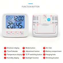 Smile Digital Thermometer Hygrometer Clock - Wall Mounted/Tabletop Dual Use, Large LCD Display, White Square Design, Suitable For Bedroom, Kitchen, Living Room (AAA Batteries Not Included), Minimalist Decor, Durable Multifunctional Device, Health Monitor, Home Climate Control, Elegant Small Tool, Household Essential - White - View 5