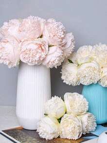 5pcs Artificial Pink Peony Flowers, Silk-Like Peony Leaves, Light Pink Fake Flowers, Suitable For Wedding, Home, Office, Party, Window Sill Decor, Dining Table Centerpiece, DIY Bridal Bouquet, Arch Decor, Indoor & Outdoor Spring Floral Decor, Valentine's Day, Mother's Day, Anniversary Celebration Decor, Gift For Girls, Women, Mothers, Fathers - Pink - View 8