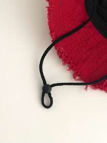 Red Cool Spicy Western Cowboy Hat Frayed Patchwork Lanyard Bucket Hat Vintage Washed Distressed Bucket Hat Women Summer Outdoor Hiking Wide Brim Sun Protection Climbing Hat Camping Sun Hat Boho Vacay Spring Summer Sun Hat Bright Monochromatic Looks Lace-Up Sun Protection Hat Travel UV Protection - Large Eaves Hanging Rope - View 8