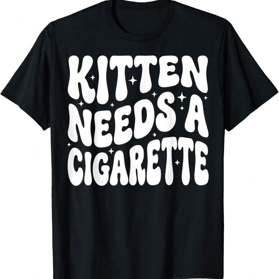 Kitten Needs A Cigarette T-Shirt - Black - View 1