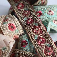 1/5"復古花卉亮片刺繡裝飾緞帶，適用於衣物、配件、包包、帽子、窗簾及手工藝裝飾蕾絲飾邊 - 多色C - 查看 5