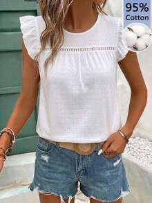 Frenchy Camiseta con cuello redondo y adorno de encaje con volantes y bordado de ojal - Multicolor - Ver 5