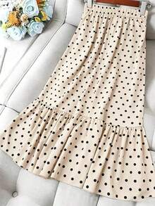 Falda de mujer elegante con pliegues y lunares - Albaricoque - Ver 2