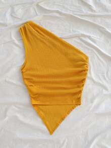Blusa asimétrica del cuello para mujer para vacaciones de verano - Amarillo 2 - Ver 2