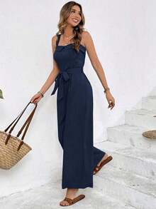 Frenchy Mono sin mangas de moda para mujer, adecuado para el verano - Azul marino - Ver 6