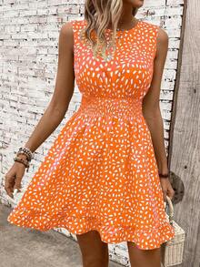 Vestido casual - Vestido casual moderno - Vestido casual de vacaciones - Vestido pastoril para mujer - Vestidos de verano para mujer - Ropa de mujer - Vestidos talla grande vendidos - Atuendos de verano para mujer - Naranja - Ver 4