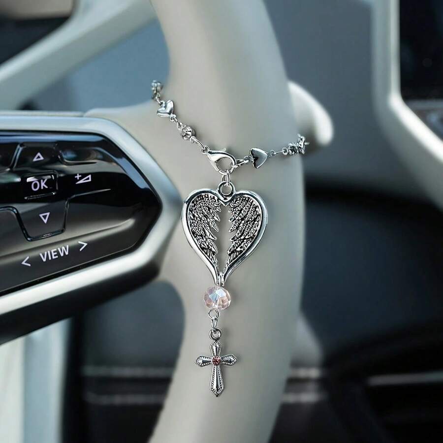 Vintage Angel Feather Cross Car Accessory Rearview Mirror Hanging Pendant - View 1