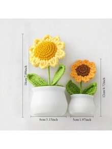 1 pièce/3 pièces Tournesol fait main au crochet, fleur artificielle tricotée, plante de tournesol en pot en bois, convient pour la voiture, le bureau, la salle d'étude, l'anniversaire, la chambre, le cadeau de décoration de la maison, la décoration de Noël créative d'hiver - tournesol - Voir 3