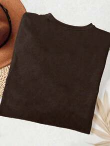 Camiseta Casual de Mujer Personalizada con Cuello Redondo y Diseño Bordado "Coffee & Books" - Estilo Vintage Urbano, Holgada, de Algodón, Manga Corta - Negro - Ver 2