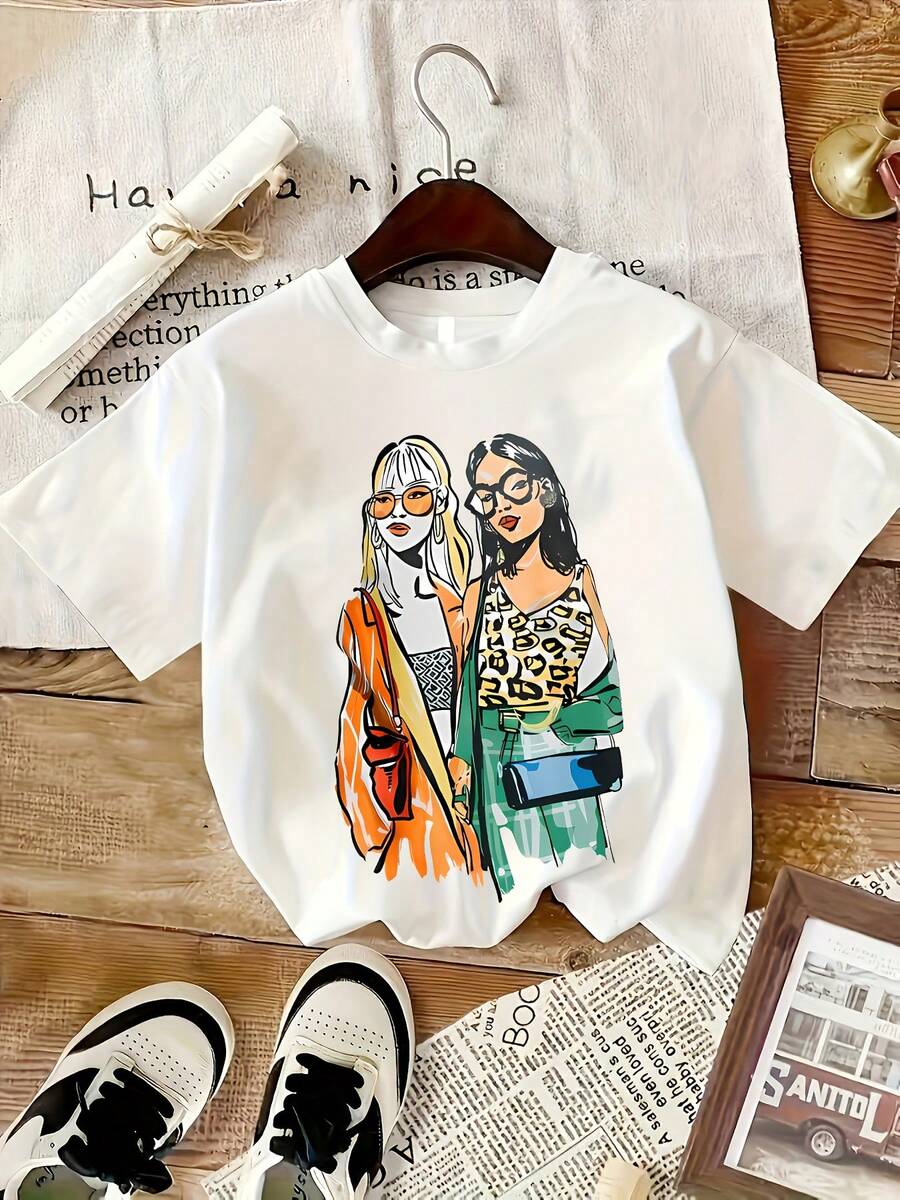 Camiseta Estampada, Manga Corta Cuello Redondo, Ropa Casual para Mujer 6199 - Blanco - Ver 1