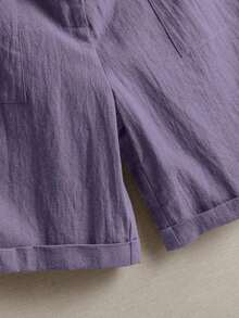 Pantalones de lino minimalistas casuales de unicolor para mujer, talla pequeña - Morado - Ver 4