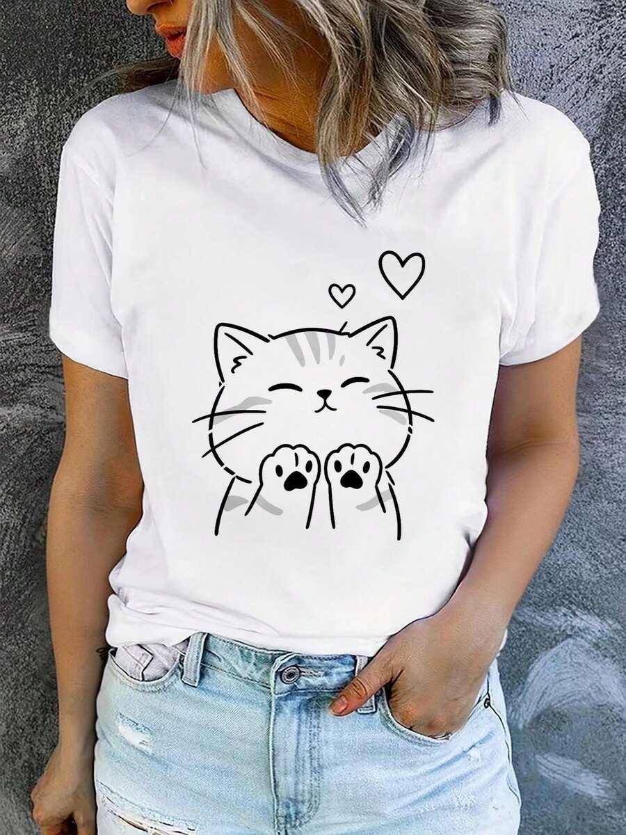 Designed For Modern, Stylish, And Comfortable Women, This Short-Sleeved Printed T-Shirt For Summer Is Both Fashionable And Casual, With A Comfortable Fit, Machine Washable Fabric, And A Flat 2D Print. Made From A Soft, Breathable, Premium Fabric, It's Designed For All-Day Comfort And Is Perfect For Casual Outings. - 白色_06 - 查看 1