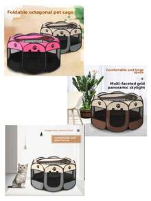 1pc Foldable Portable Pet Fence, Breathable Printed Pet Bed, Pet Whelping Box, Suitable For Large, Medium, Small Dogs, Cats, Rabbits Exercise, Indoor And Outdoor Use Pet Tent - Multicolor - View 5