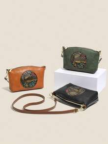 PU Material Women's Crossbody Bag, Retro Auspicious Elephant Retro Pattern Shoulder Bag. Adjustable Strap Can Be Worn As Shoulder Bag. Zipper Design At Back To Separate Storage For Phone, Keys, Lipstick, Tissues Etc. Suitable For Commuting And Shopping, Small Size With Large Capacity - Multicolor - View 5