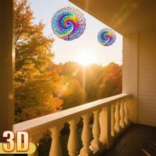 1pc 3D "Colorful Swirl Pattern" Rainbow Style Spring/Summer Garden Patio Spinner Decor, 360° DIY Creative Design, 25.5cm/10in X 25.5cm/10in (Excluding Pendant), Random Style - A - View 3