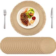 Rustic Vintage Style Jute Round Placemat With Coil Fringe Edge, Suitable For Various Home Decor Scenarios. Whether For Daily Home Use Or As Soft Decoration And Event Backdrop, It Can Create A Sense Of Ritual For Your Dining And Living Scenes. - Multicolor - View 6