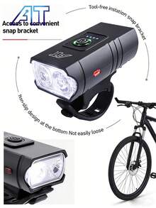 Plastic Bicycle Front Light Outdoor Cycling Sports Bike Light Floodlight Spotlight Portable USB Rechargeable Bicycle Light USB Rechargeable Strong Light Flashlight Cycling Accessories Night Riding Battery Display Mountain Bike Universal - Multicolor - View 2