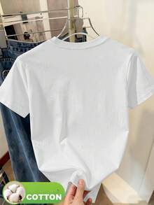 Women's Short Sleeve T-Shirt With Black Kitten Portrait Print, Fashionable And Breathable, Suitable For Daily Wear, Campus, Casual Outings, Individual Wear, Combination With Other Garments, Ideal For Travel, Vacation, Leisure And Casual Outings For Women - 白色 - 查看 3