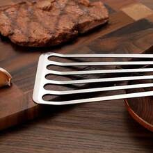 1 pieza Espátula de acero inoxidable, espátula para pescado con ranuras, utensilio de cocina para cocinar, voltear, girar, freír y asar a la parrilla - Negro - Ver 5