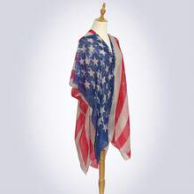 Swim Vcay Vintage American Flag Print Kimono Cover-Up, Open-Front Patriotic Beachwear - Blue - View 7