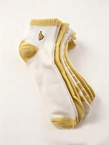 5 Pairs Yellow & White Combined Women's Spring And Summer Short Socks, Cute Banana Fruit Pattern. Suitable For Daily Outings, Home And Commuting, Ideal Gifts For Back-To-School Season. - Multicolor - View 2
