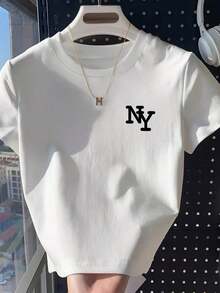 Nueva camiseta corta blanca casual de verano, estilo sexy, nuevo modelo de verano, camiseta de manga corta, camiseta corta estampada, ropa casual versátil para mujer - Camiseta unisex de algodón holgada de manga corta y cuello redondo estilo vintage urbano. - Blanco - Ver 1