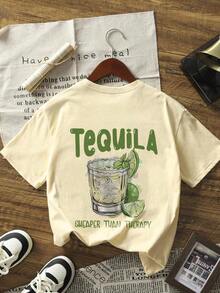 Women's Short-Sleeved T-Shirt, Soft, Versatile And Casual For Spring/Summer, With A Round Neck, Breathable And With A Cool Tequila Print. Pure Cotton Short-Sleeve Shirt - 卡其色 - 查看 3