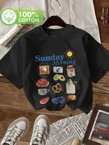 Camiseta de manga corta con cuello redondo para mujer, estilo vintage, con estampado de cámara, 100% algodón, para primavera/verano. - Negro - Ver 1