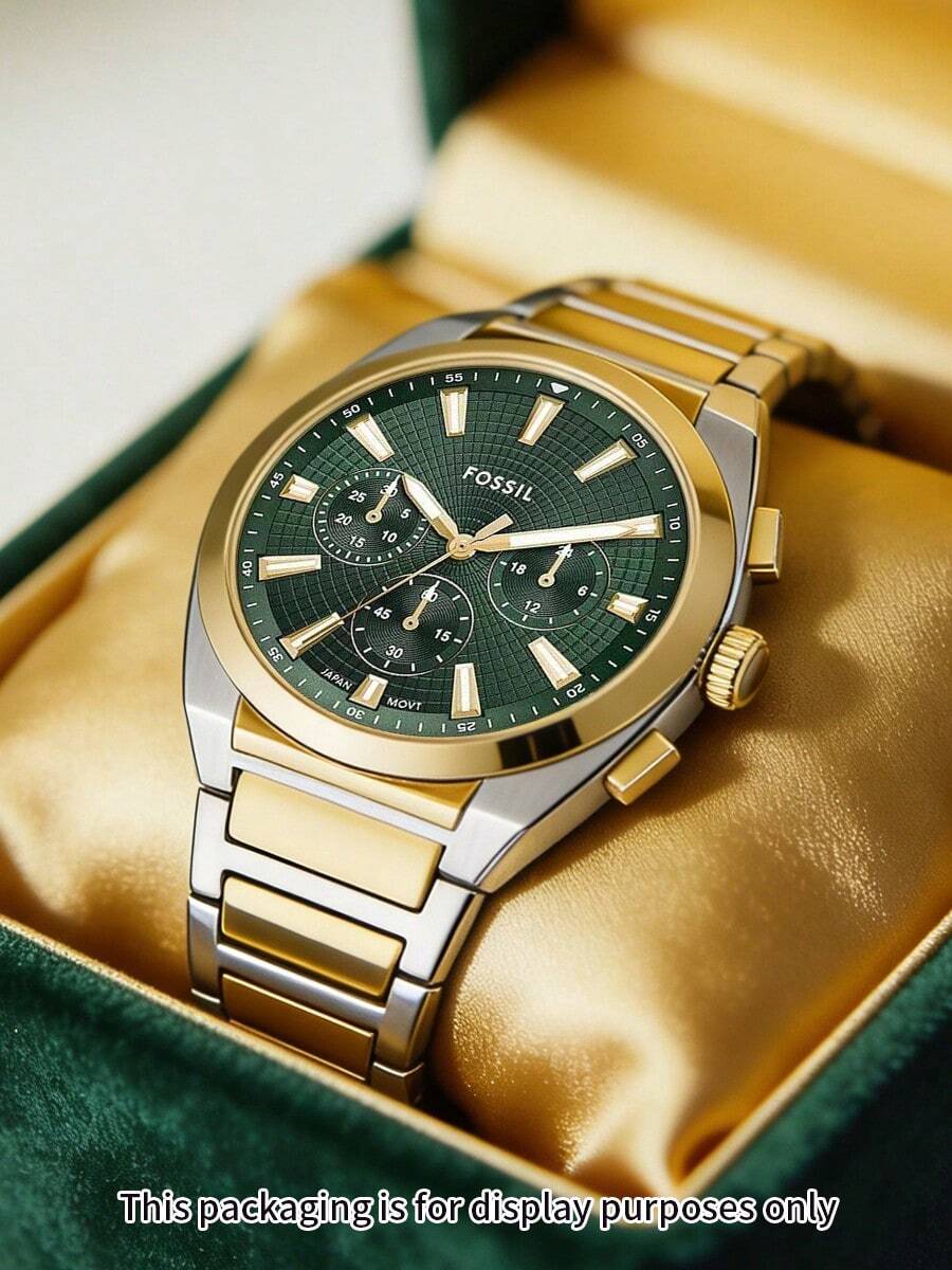 Đồng hồ Fossil FS6106 phiên bản giới hạn dòng Everett, mặt số màu xanh lá cây chải tia, đường kính 44mm, dây đeo thép không gỉ, chống nước, thích hợp đeo hàng ngày cho nam. - xanh quân đội - Xem 1