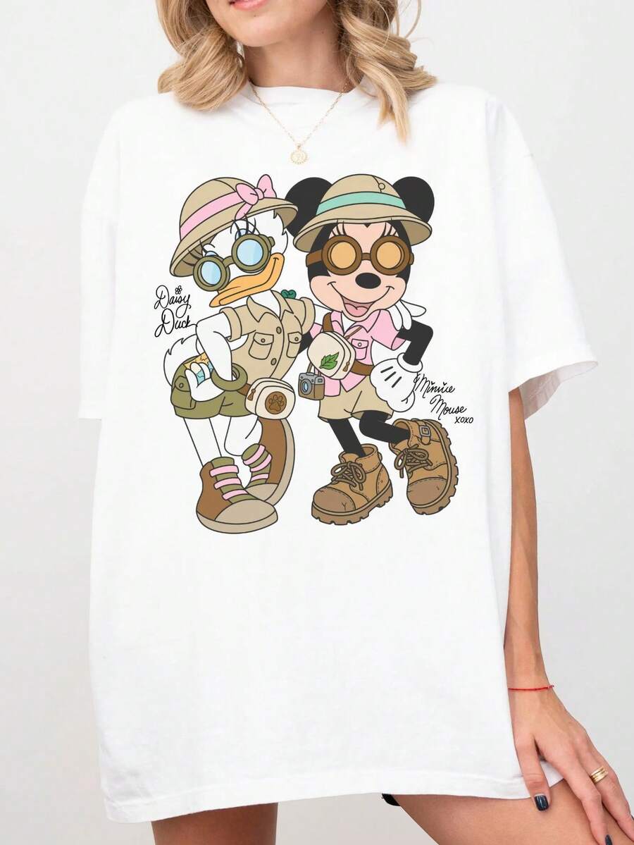 Comfort Color® Disney Animal Kingdom Minnie Mouse And Daisy Safari T-Shirt Leopard Minnie Toddler Sweatshirt Disney Safari Trip ShirtDisney Oversized T-Shirt - White - View 1