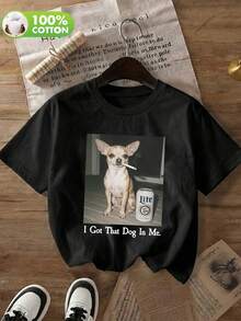 Women's Everyday Chihuahua Dog Fun Text Print Round Neck Short Sleeve Casual Spring Summer Autumn Women's T-Shirt - Black - View 3