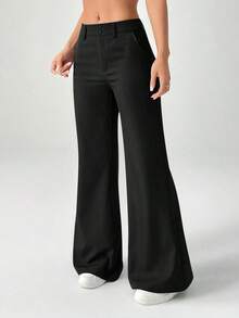 Nuevos pantalones de traje de estilo casual de cintura baja para otoño e invierno - Negro - Ver 3