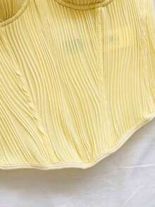 Top corto de camisola con textura de punto de onda para vacaciones, conjunto sexy para la playa/cita - Amarillo claro - Ver 3