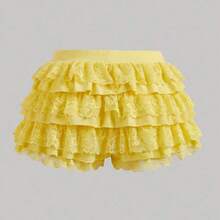 Qadelle Women's Yellow Plain Knitted Mini Shorts Tiered Layer Track Shorts Casual Style - Amarillo - Ver 3