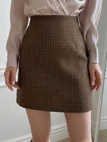 Falda casual minimalista de unicolor para mujer - Marrón - Ver 1