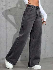 Jeans de pierna recta de color claro para adolescentes - Gris Oscuro - Ver 5